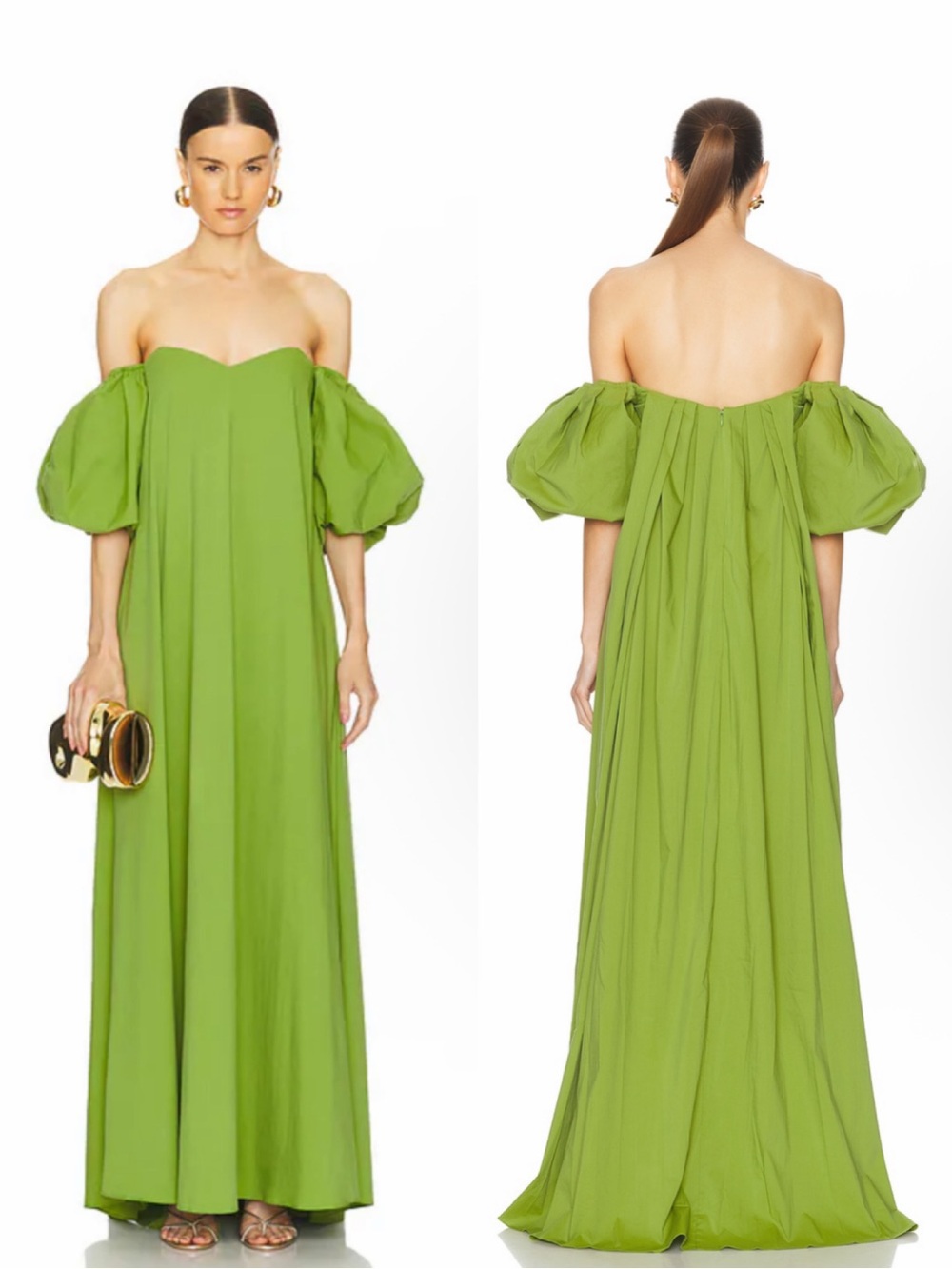 Caroline Constas Palmer Off Shoulder Gown Maxi Dress in Pistachio Green Size XS